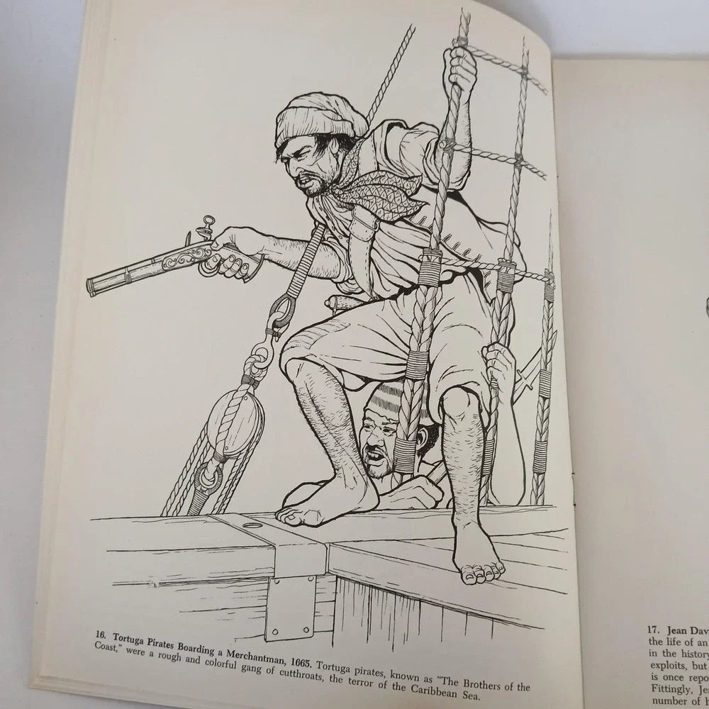 Vintage Pirates & Buccaneers/Atlantic Ocean Coloring Book Fish Animals Education